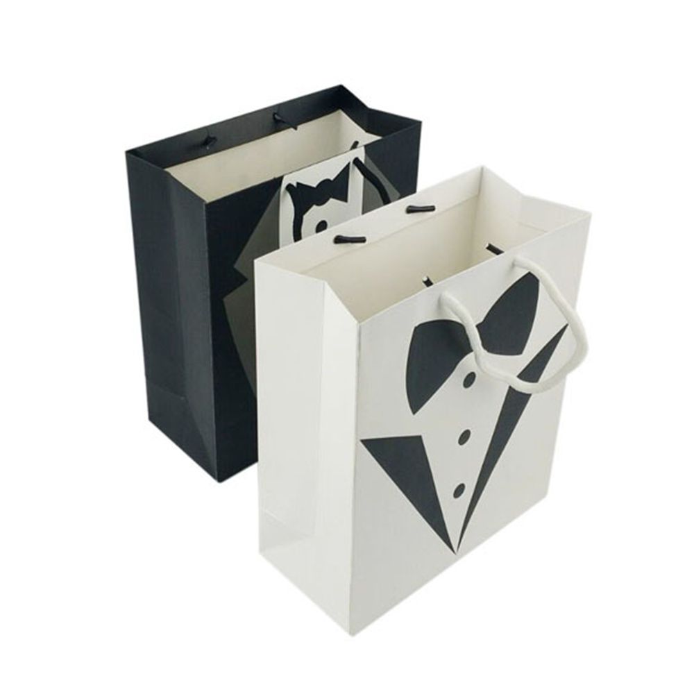 2/5pcs New Recyclable Party Supplies Tuxedo Groomsmen Thank You Shop Loot Gift Bag with Handles