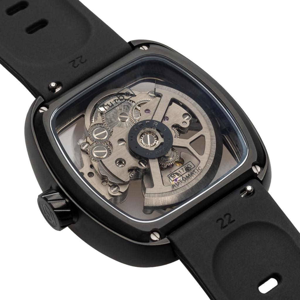 MINBER Ceas Mecanic cu Cadran Schelet Automat Negru pentru Bărbați M9172G-BK