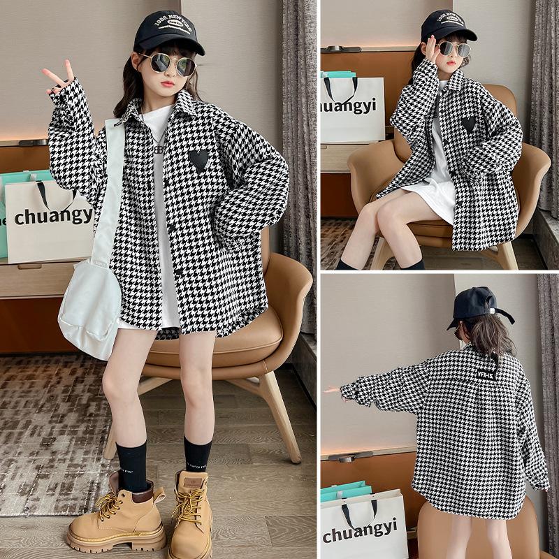 Children's Jacket Spring and Autumn Korean Version of Girls Plaid Long-sleeved Windbreaker Children's Shirt Jacket