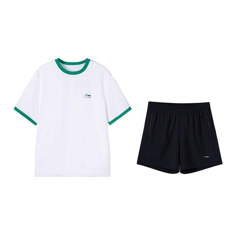 

Li-Ning Fashionable Versatile Simple Breathable Short Sleeve Comfortable Pants Casual Sports Suit Women suit White Black W862-2+W518-1 S