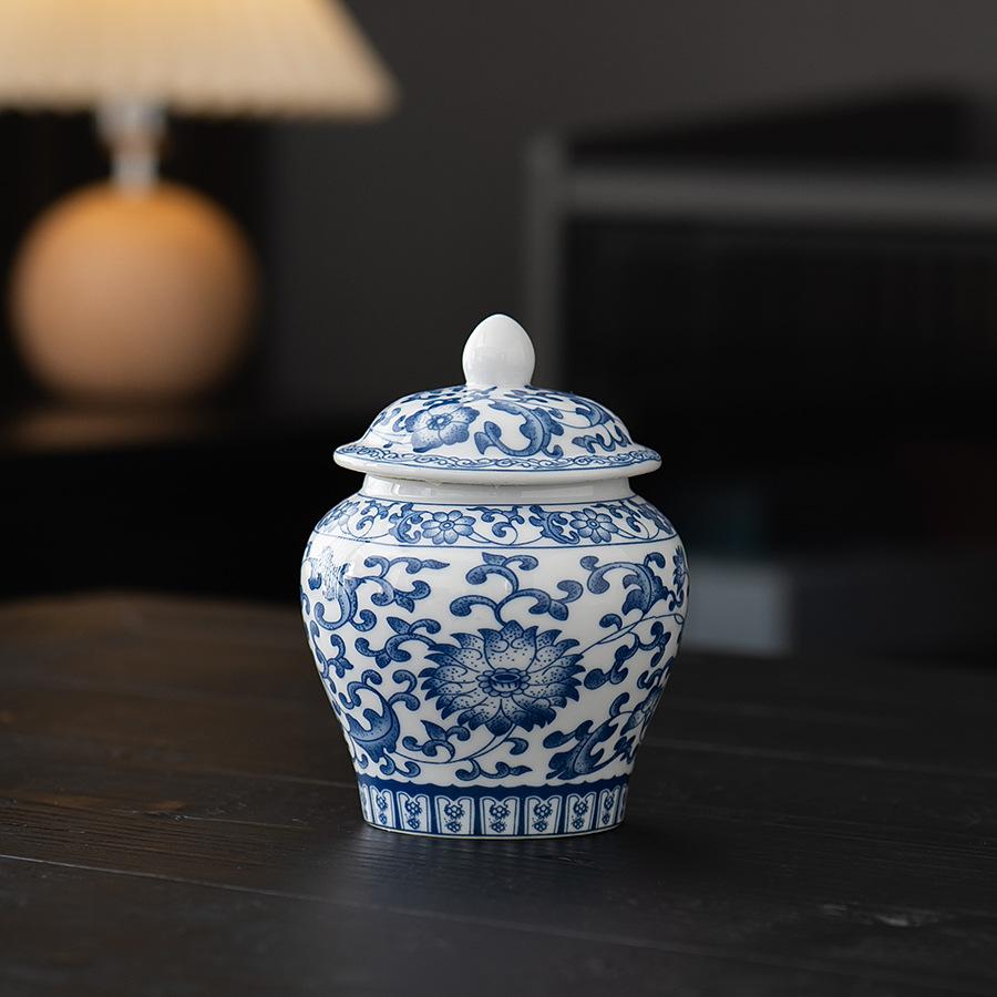 Creative Light Blue Floral Vine Ceramic Tea Canister Exquisite Sealed Small Storage Jar Chilean Food Container Home Decoration