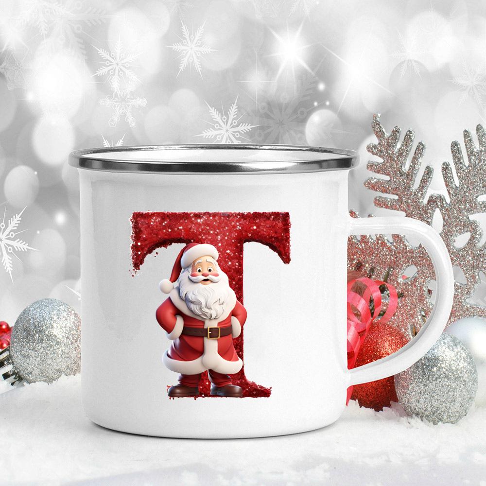 26 Letter Santa Claus Printed Enamel Cup Milk Juiice Coffee Cup Mug Best Christmas Gift For Family Friends