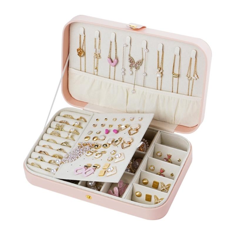 PU Leather Small Jewelry Box Convenient Jewellery Organizer with Dividers Elegant Earrings Necklaces Holder Case