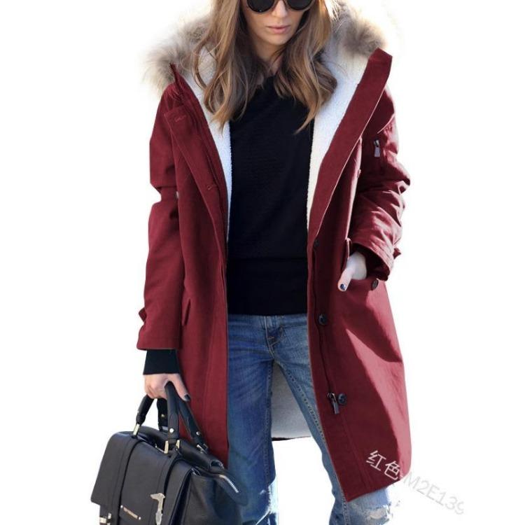 Autumn Women Surge Coat Five Colors Long Eight Yards with Fur Collar and Hood Winter Orders