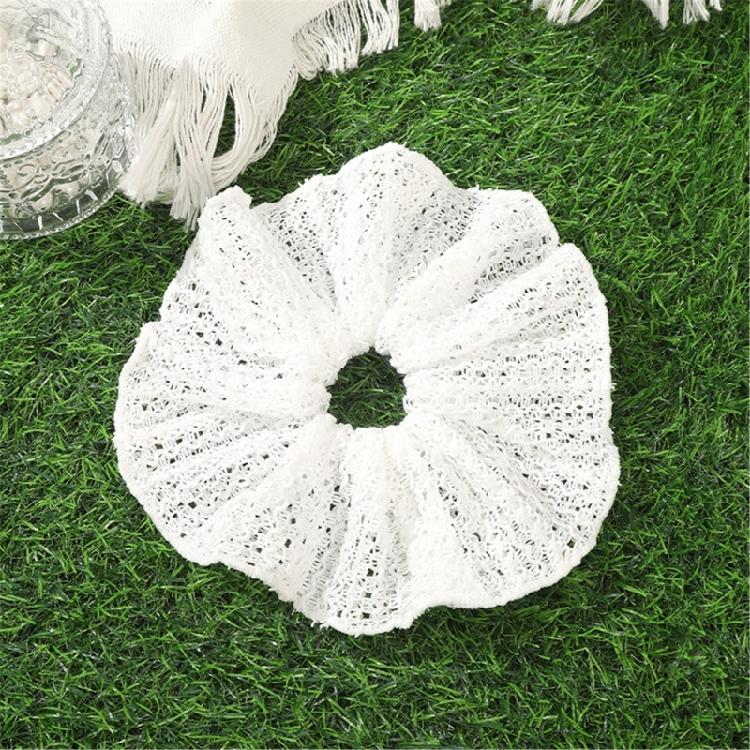 Französisch Weiß Texturiertes Scrunchie Haargummi Dehnbarer Stoff Sanftes Haaraccessoire Für Büro Party Alltag