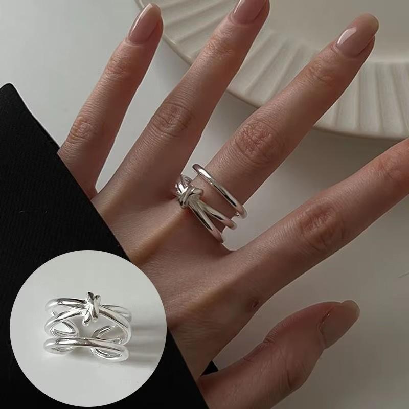 PANJBJ  925 Sterling Silver Double Layer Ring for Women Girl Gift Geometry Hollowing Out Minimalism Fashion Jewelry Wholesale