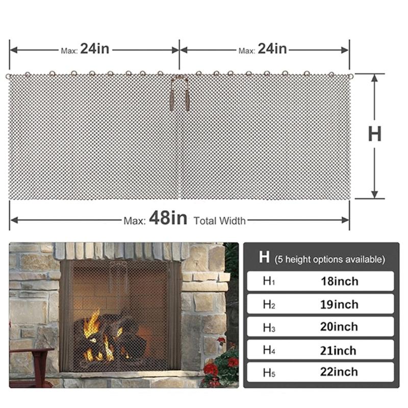 Fireplaces Mesh Screen Curtain Heat Resistant Fireplaces Spark Guards Curtain Fireplaces Replacement Mesh Curtain