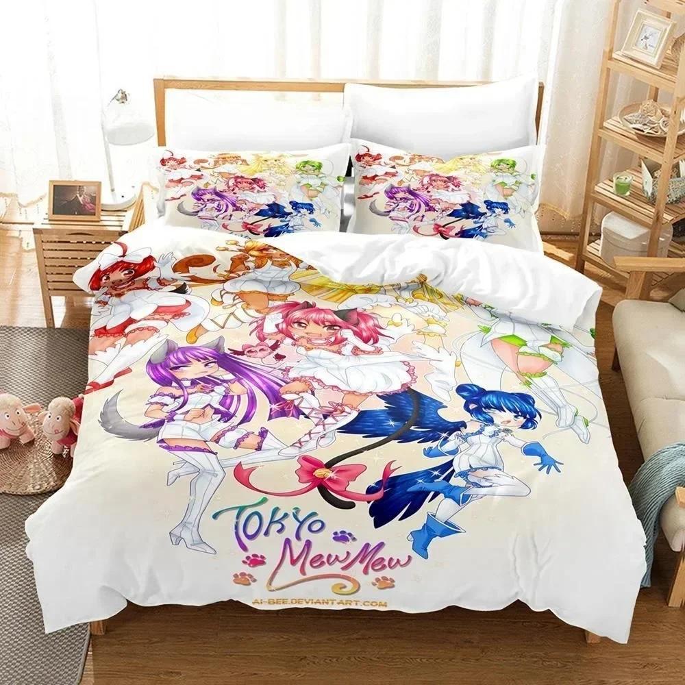 3D-Druck Anime Kawaii Girls Tokyo Mew Mew Bettwäsche-Set Einzelbett Twin Full Queen King Size Bettset Erwachsene Kinder Schlafzimmer Bettbezug-Sets