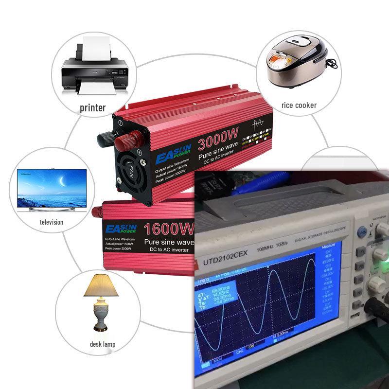 1000W-3000W Pure Sine Wave Inverter, 12V/24V to 110V/220V Home & Vehicle Power Converter