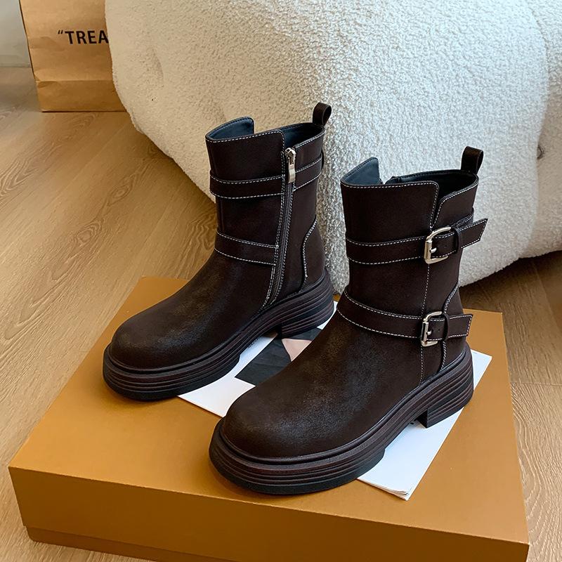 Martin Boots Women's Retro Platform Boots Women's Short Boots Big Tube Circumference Western Style Large Size Women's Boots