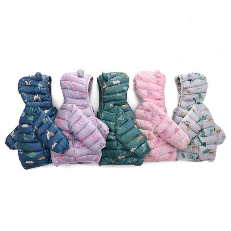 Copii Băieți Jachete ușoare cu glugă din puf Îmbrăcăminte exterioară călduroasă Toamnă Copii Fete Paltoane Desene animat Dinozaur Print Îmbrăcăminte casual