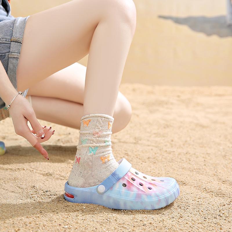 Summer Men's & Women's Sandals Tie-Dye Pattern Clogs Slip On Lightweight Two-Way Wear Garden Clogs Non-Slip Beach Slides