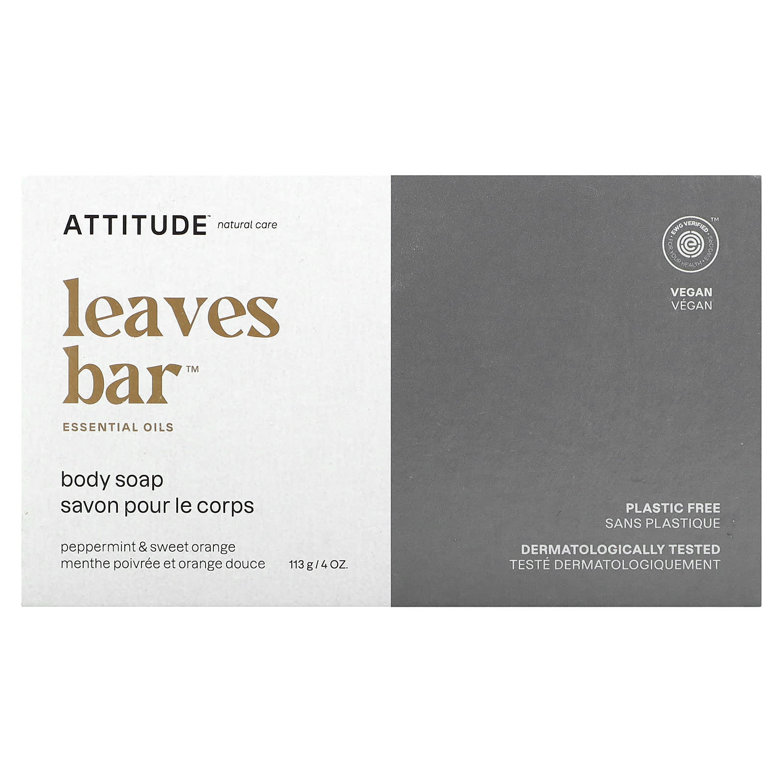 

ATTITUDE, Leaves Bar, мыло для тела, перечная мята и сладкий апельсин, 4 унции (113 г)