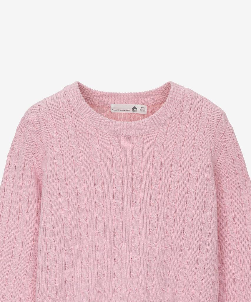 BASIC HOUSE Women'S Cable Round Neck Crop Knit Pink Lykt7201