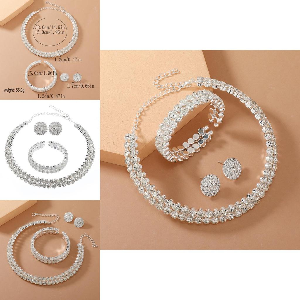 Geometric Bridal Jewelry Set With Water Diamond Necklace Earrings And Bracelet For Women