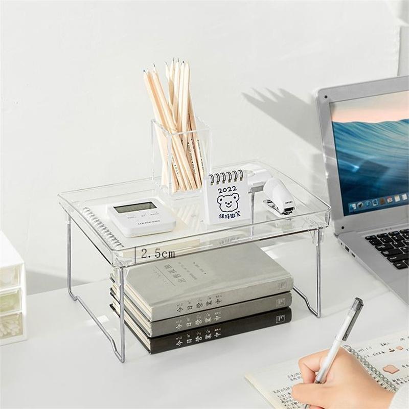 Foldable Transparent Double Desktop Acrylic Shelf Cup Rack Kitchen Bathroom Cosmetic Sundry Shelf