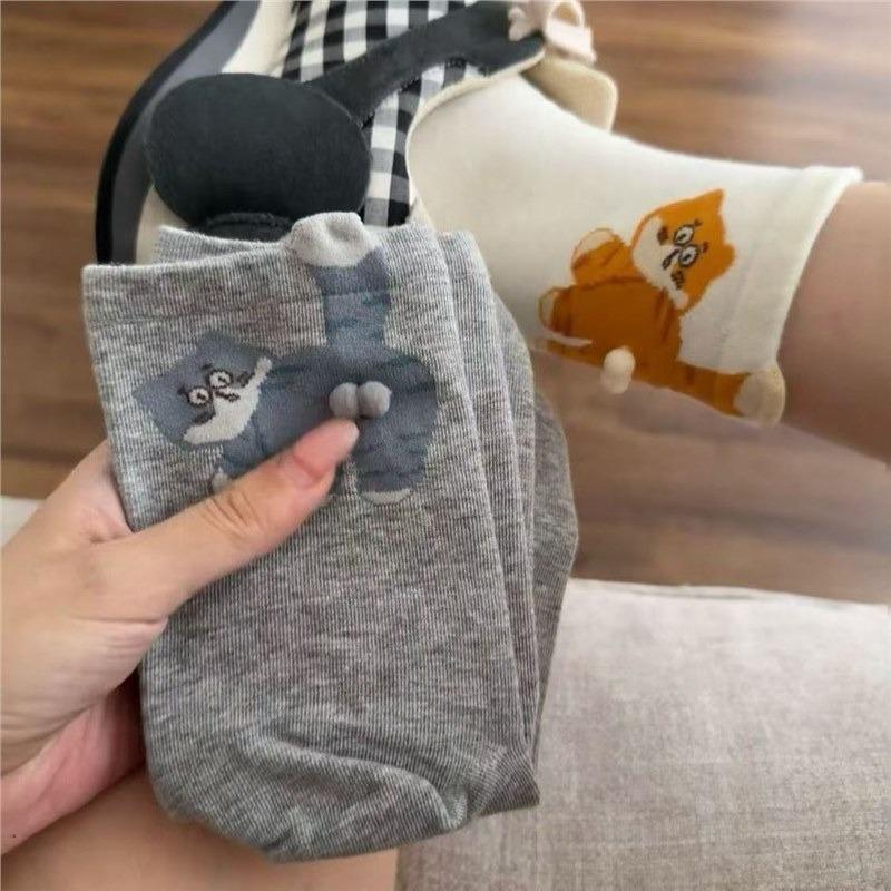 3 Pairs Cute Funny Cat Socks with Balls for Women Novelty Animal Socks 3D Sock Cat Lover Gifts for Grils