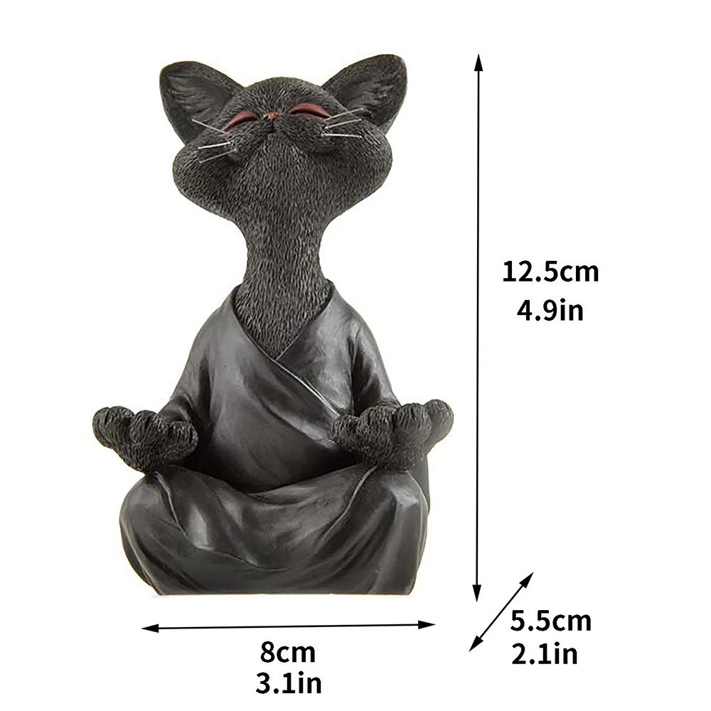 Skurrile schwarze Buddha-Katzenstatue, Meditation, Yoga-Kollektion, glückliche Katze, dekorative Kunstskulptur, Gartenstatue für den Außenbereich