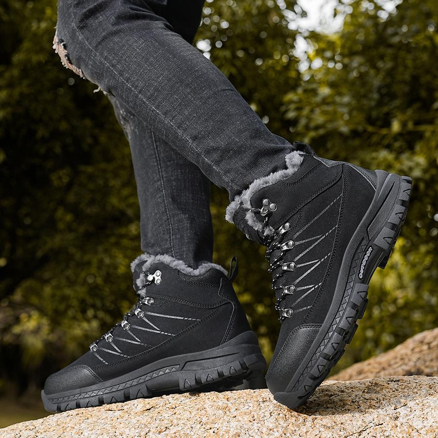 2418 Men's Mountaineering Shoes Boots High Top Anti Velvet Leather Face With Warm Cotton Outdoor Off Road Sports