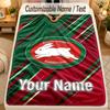 Flannel BlanketSouth Sydney Rabbitohs Custom Name Text Personalized Soft Warm Throw Blanket Home Decor Gift
