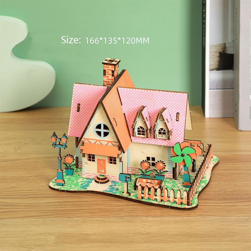 Laser Cutting DIY Houses Villas Building 3D Wooden Puzzle Toy Assembly Model Kits Desk Decoration for Children's Gift
