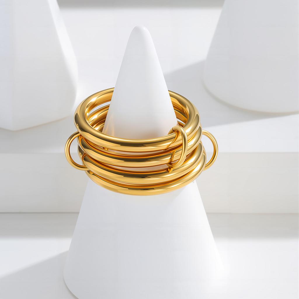 Stainless Steel Multilayer Stackable Finger Ring Minimalist Waterproof 18K Gold Plated Connecting Ring Trendy Women Jewelry Gift
