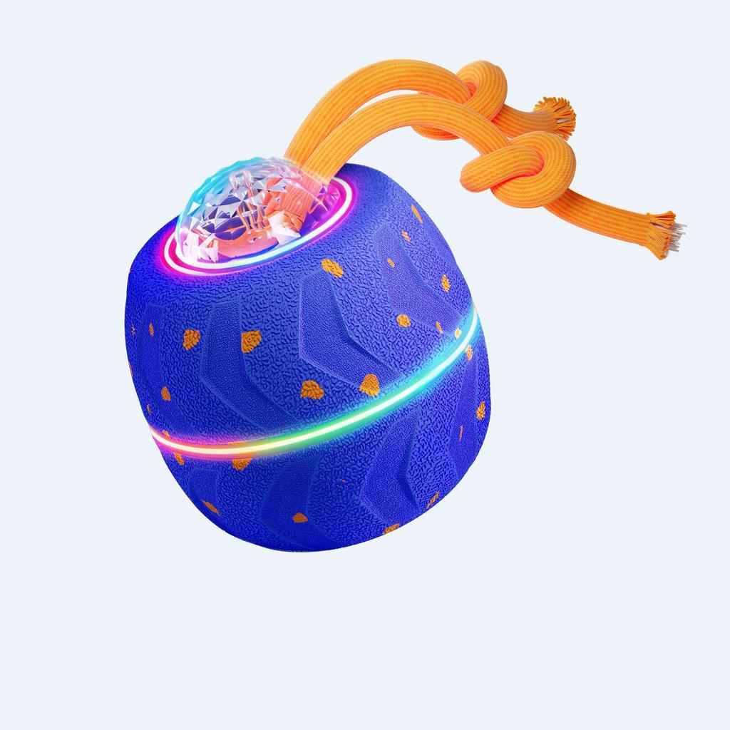 E-TPU Material Pet Interactive Toy Balls with Rope & Barks Sound Active Rolling Interactive Dog Ball with Lights for Dogs