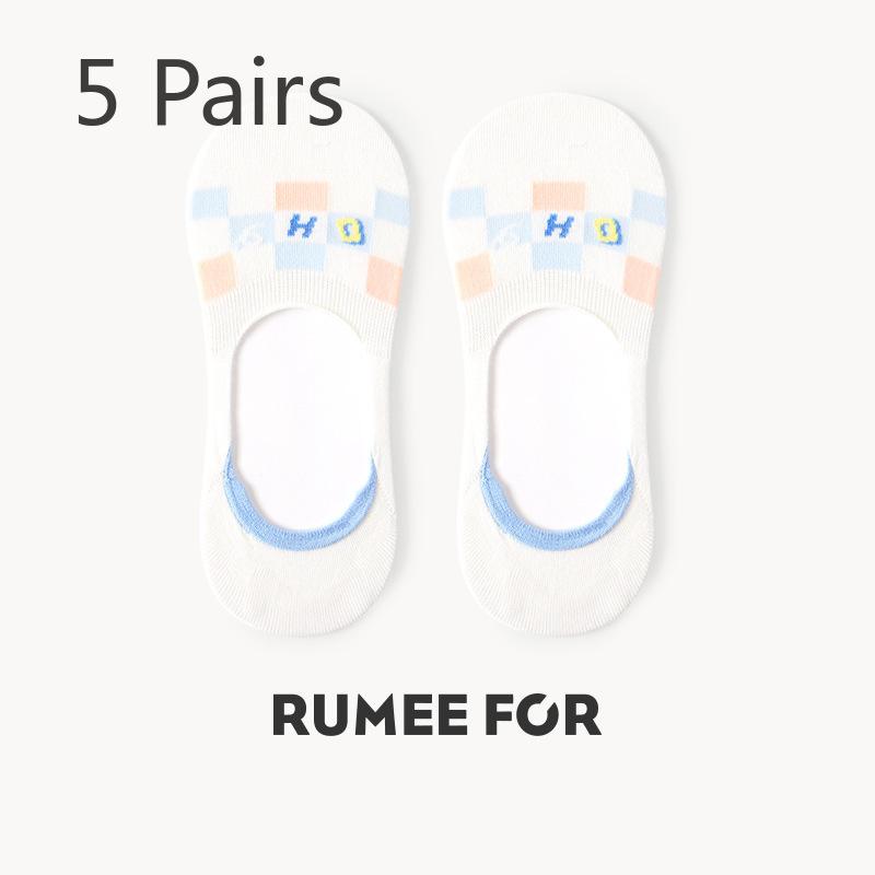 5 Pairs of Women's Summer Silicone Non Slip Preppy Style Versatile Cute Invisible Boat Socks