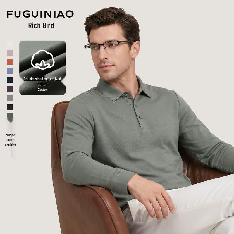 FUGUINIAO Men s Long-Sleeve Cotton Blend Polo Shirt 52