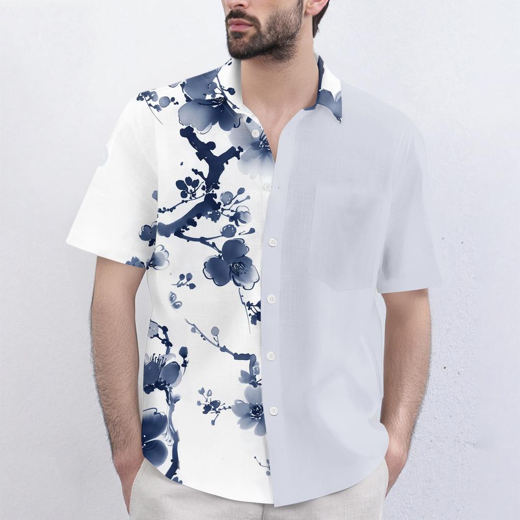 Men's Fashionable, Casual, Loose Short-sleeved Shirt With A Lapel And Comfortable Button Top