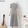 ZANZEA Dámské letní ležérní overaly s výstřihem do V, krátkým rukávem a širokými nohavicemi