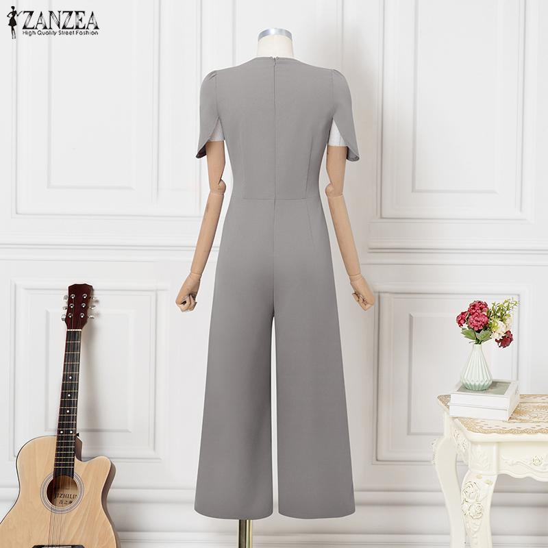 ZANZEA Women Summer V-Neck Casual Short Sleeve Wide Leg Jumpsuits