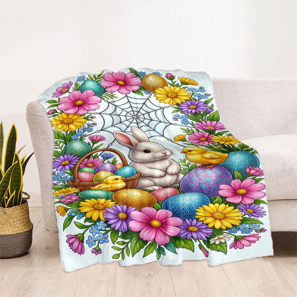 Easter Bunny With Flowers Blanket,Suitable for sofas, offices, travel, living rooms, gift for friends and family,Suitable for all seasons.