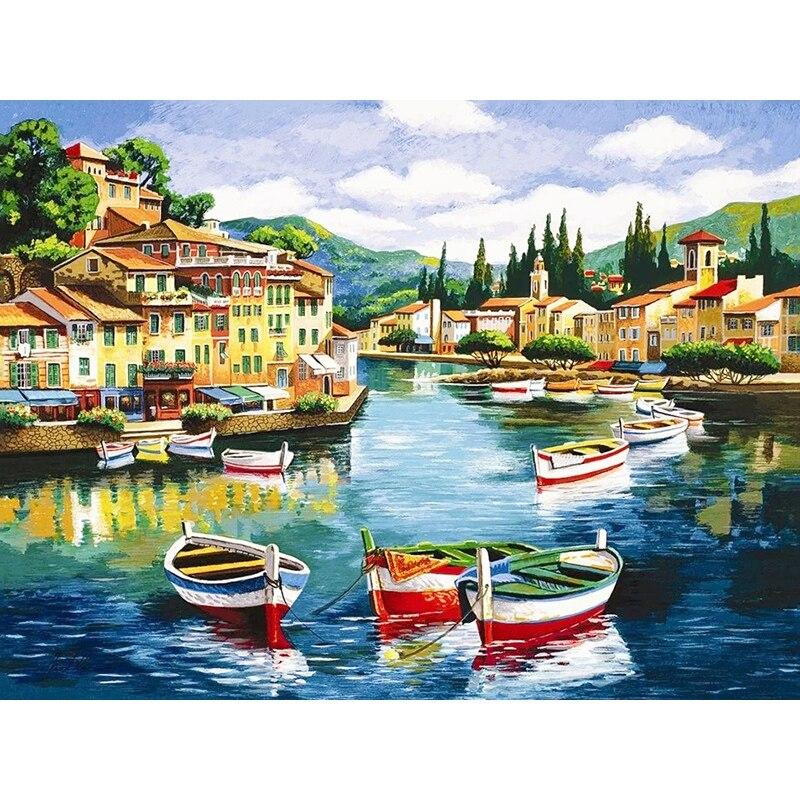 New 5D DIY Diamond Painting Sea View Diamond Embroidery Ferry Cross Stitch Full Round Drill Crafts Home Decor Manual Gift