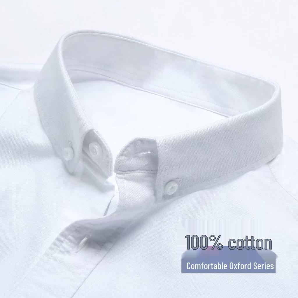 Men's Cotton Oxford Long Sleeve Shirt - Solid Color for Business Casual