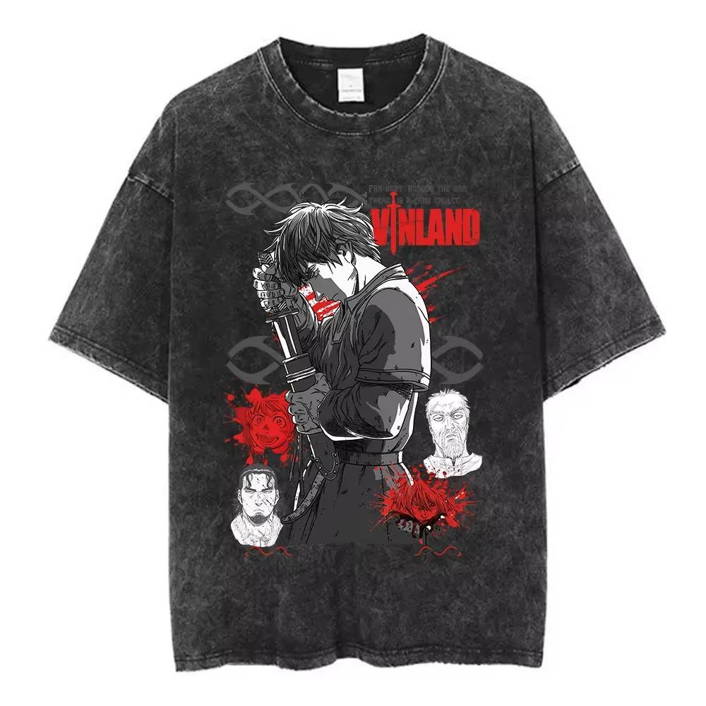 Vinland Saga Tshirt Vintage Washed Y2k Aesthetic Unisex Oversized Short Sleeve Cotton Viking Seinen Retro Streetwear Hot Sale