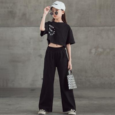 Fashion Summer Clothes Girls Sets Casual Letter T Shirt High Waist Wide Leg Pants Kids Tracksuit Teens Soft Comfortable