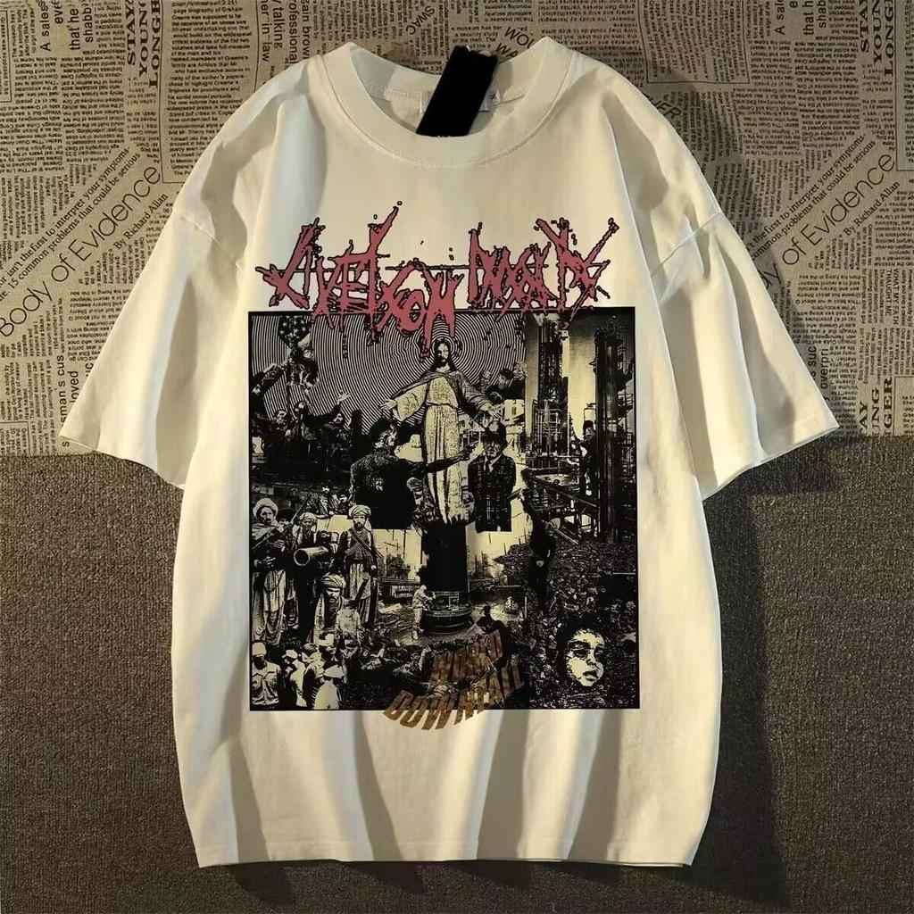 American Retro High Street Trendy Brand Character Printing Cotton Short-sleeved T-shirt Men's and Women's Summer Loose