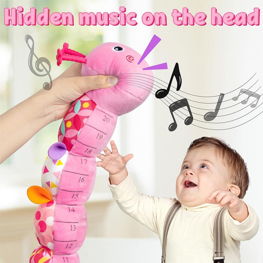 Jucarie de plus 3-in-1 Musical Caterpillar Toy, Pink, 50cm, Infant Sensory Development Soothing Plush Doll
