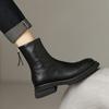 French Thick-soled Round Head Elastic Thin Boots Women's 2022 Autumn and Winter Flat-bottomed British Style Short Boots Simple Martin Boots