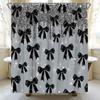 Black Bow Shower Curtain Fashion Girly Grey Shimmer Sequins Bowknot Dreamy Party Fabric Bathroom Curtain Set with Hooks