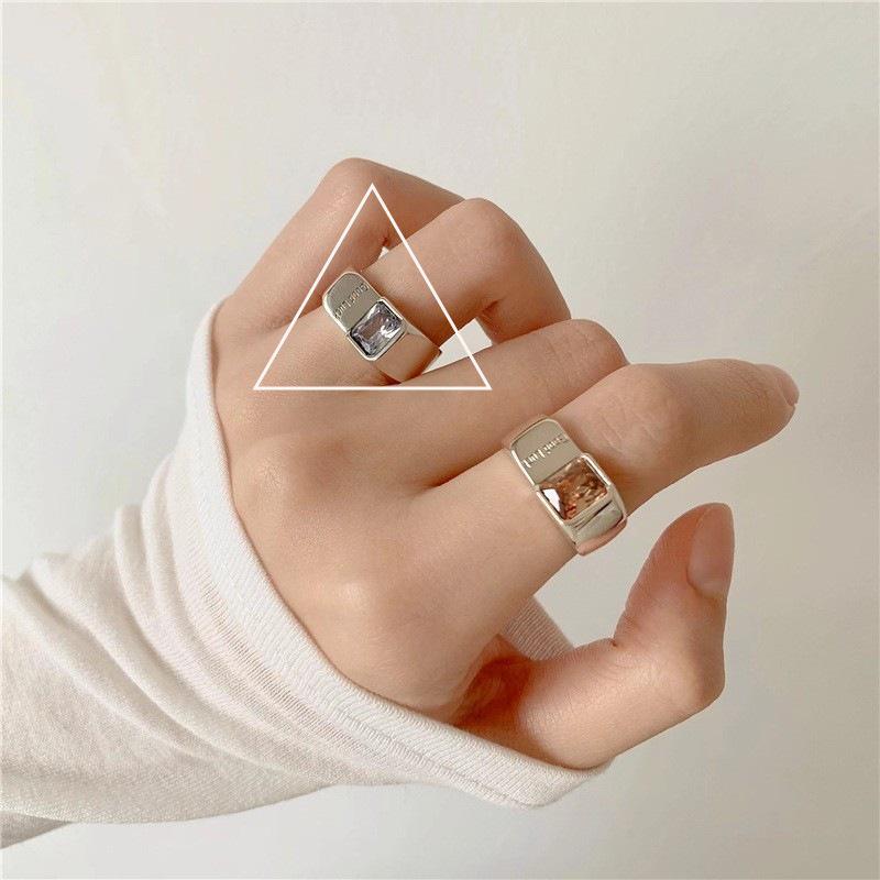 Korean Style Geometric Open Adjustable Letter Zirconia Ring for Women - Trendy Index Finger Jewelry