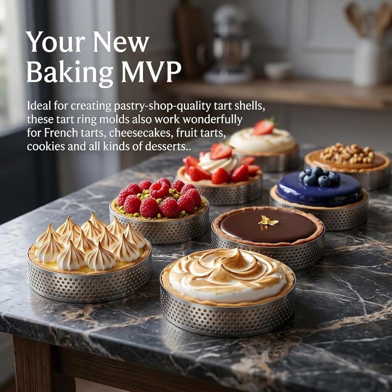5CM Stainless Steel Perforated Round Tart Mold, French Flan Ring Baking Mold with Holes, Breathable Baking Tool for Pastry