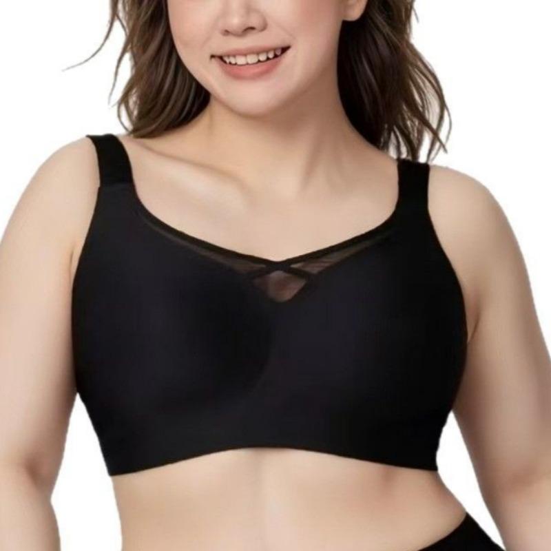 Plus Size Bras with Seamless Mesh and Thin Design for Large Breasts No Underwire Anti-exposure and Side-breasted Bras