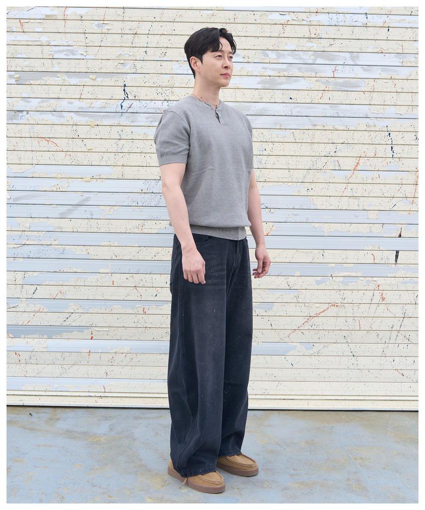 DOUBLE JD Round 1-Button Knit Short Sleeve T-Shirt