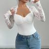 New Fashionable Lace-Trimmed Knit Long-Sleeved Slim Fit T-Shirt Top