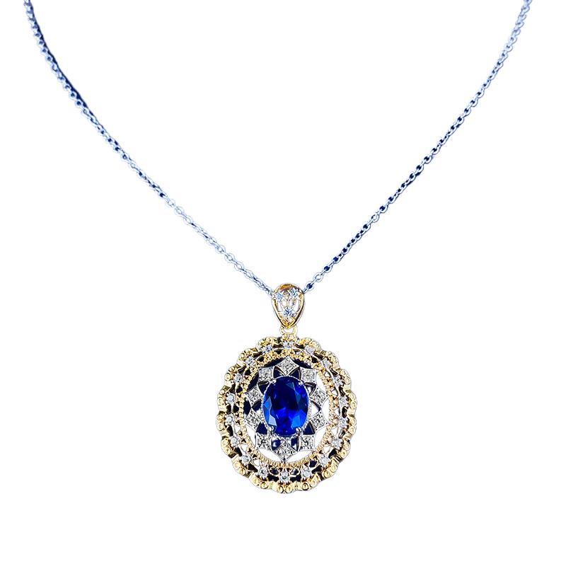 2023 New 5A Zircon Italian Craft Palace Style Sapphire Necklace Pendant for Women and Women's Jewelry