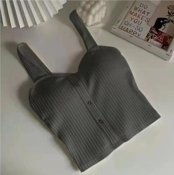 

Women s Y2K Cropped with Bra Pads Summer Corset Korean Suspenders Vest Sexy Camisole Slim XL сірий