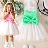 Girls Summer Bow Sleeveless Solid Color Stitching Mesh Princess Dress Dress