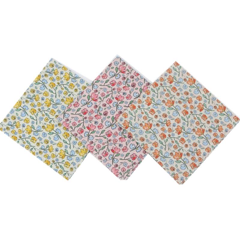 3Pcs 45x45cm Square Cotton Pastoral Flower Printed Portable Lady Handkerchief Women Absorbent Hand Towel Wedding Party Gift